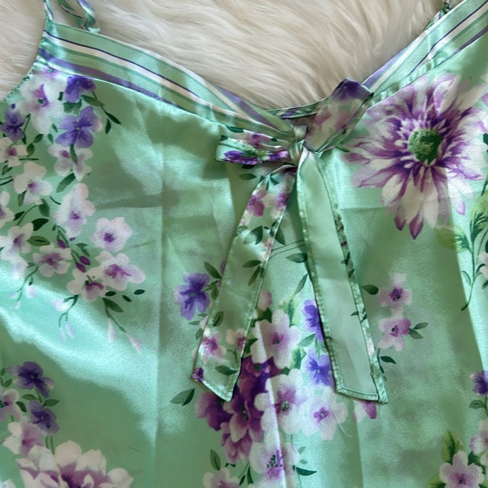 Morgan Taylor Intimates Nighty Pajama Floral Satin Size Large Mini Slip Dress - Picture 2 of 5